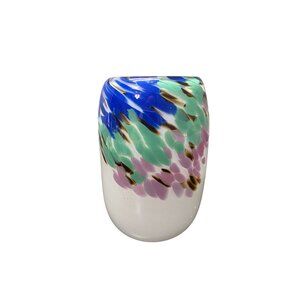 Hand Blown Vintage Art Glass Blue Swirl Glass Vase Signed Jon Silverman 7”